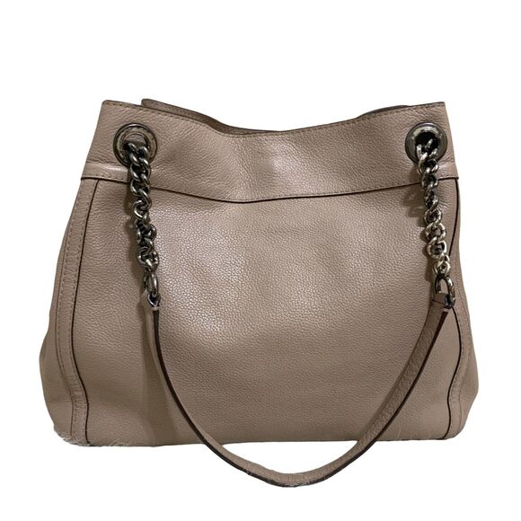 COACH Stone Gray/Gunmetal Leather Triple EntryTurnlock EDIE Chain Tote #36855 - Picture 11 of 16